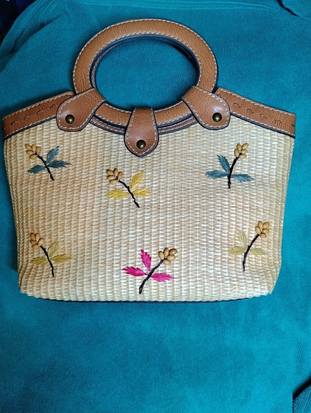Vintage Fossil Woven Straw Satchel